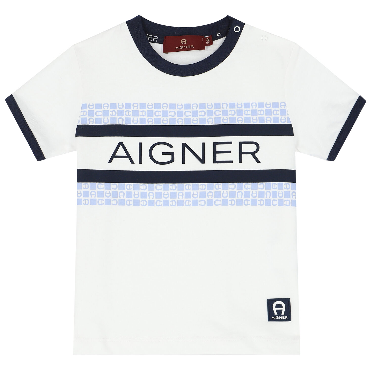 Younger Boys White & Navy T-Shirt, 1, hi-res