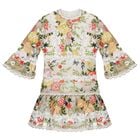 Girls White & Green Embroidered Floral Dress, 1, hi-res