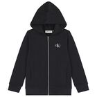 Boys Black Logo Hooded Zip Up Top, 1, hi-res