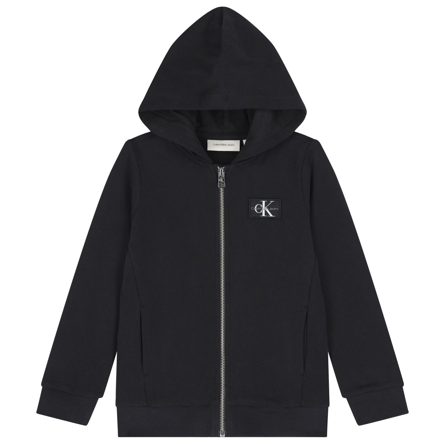 Boys Black Logo Hooded Zip Up Top, 1, hi-res