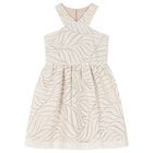 Girls Beige Jacquard Organza Dress, 1, hi-res