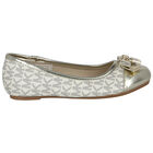 Girls Gold Logo Ballerina Shoes, 1, hi-res