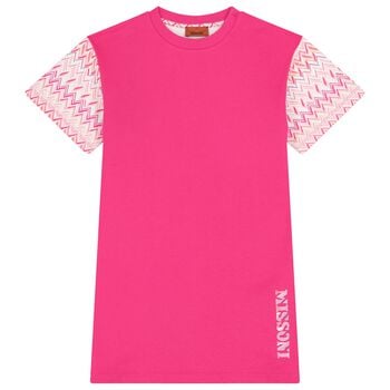 Girls Pink & White Zig Zag Dress