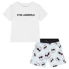 Boys White & Blue Ikonik Swim Shorts Set, 1, hi-res