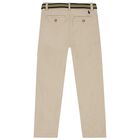 Boys Beige Logo Trousers, 1, hi-res