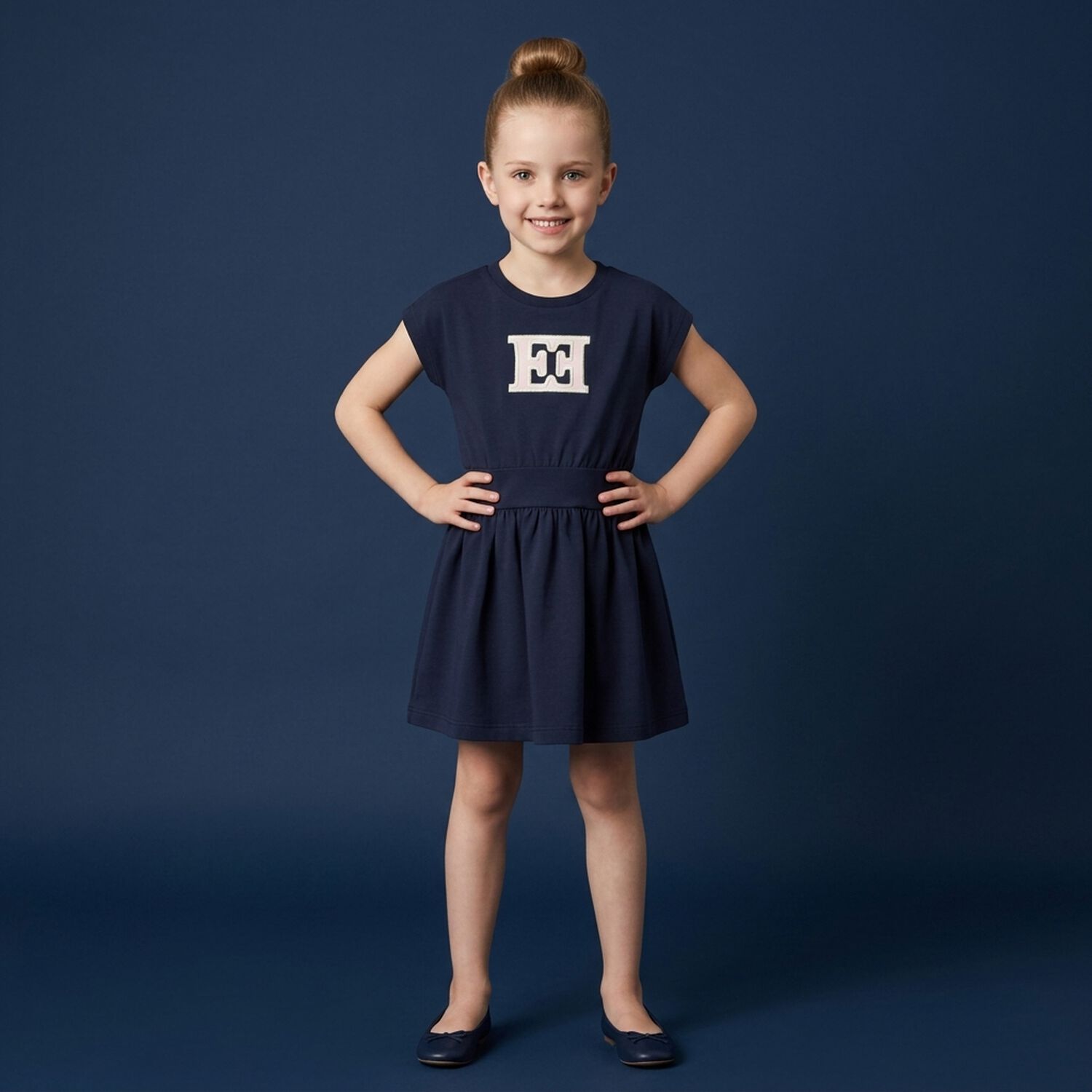 Younger Girls Navy Blue Logo Dress, 2, hi-res
