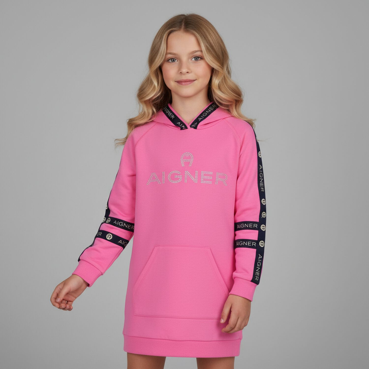 Girls Pink & Gold Logo Dress, 1, hi-res