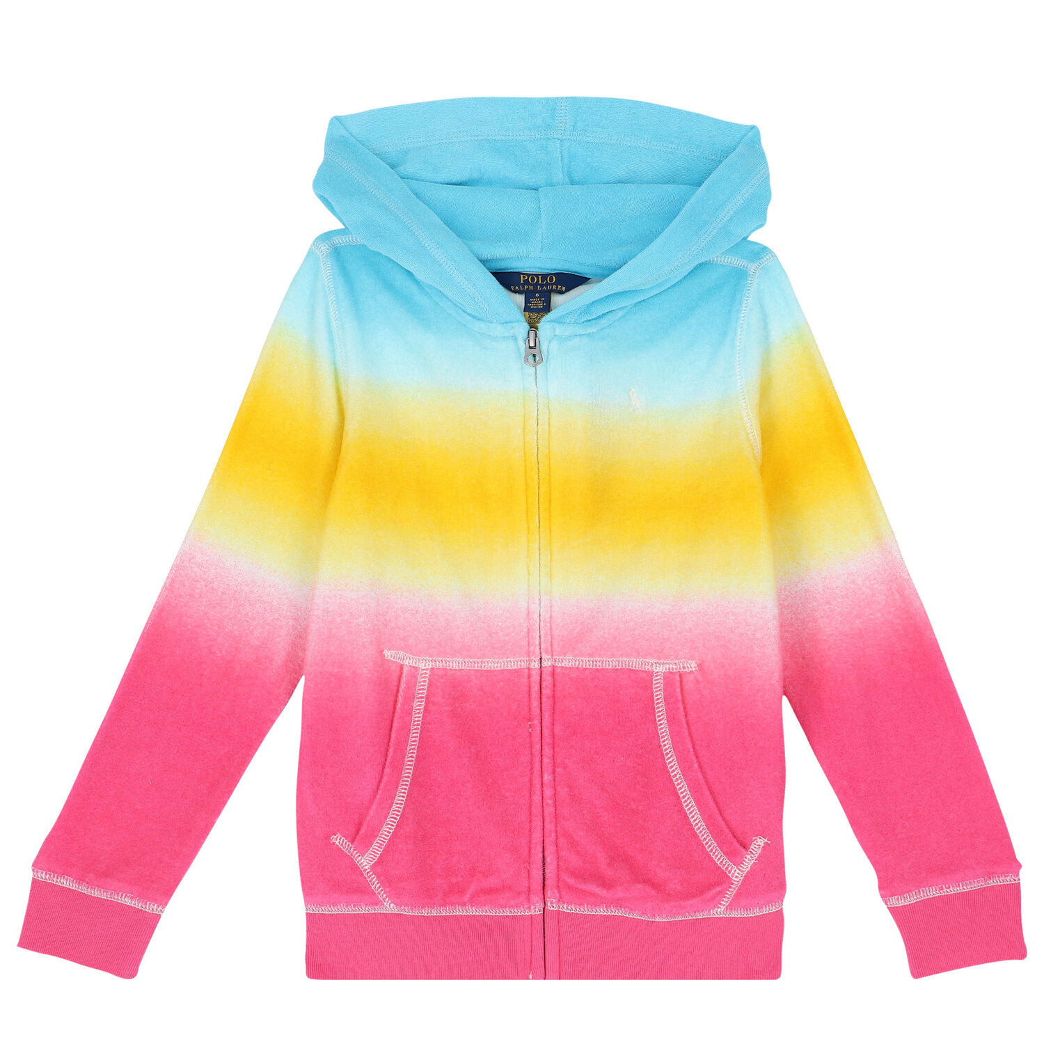 Girls Multi-Colored Logo Ombre Zip Up Top, 1, hi-res