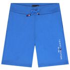 Boys White & Blue Logo Shorts Set, 1, hi-res