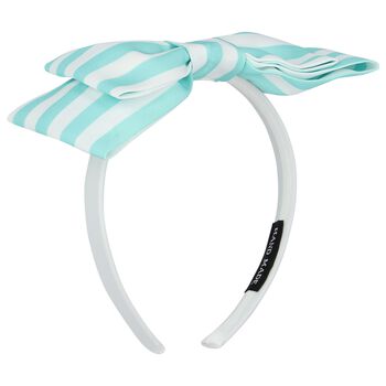 Girls Aqua & White Striped Bow Headband