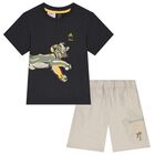 Grey & Beige Lion King Logo Shorts Set, 1, hi-res