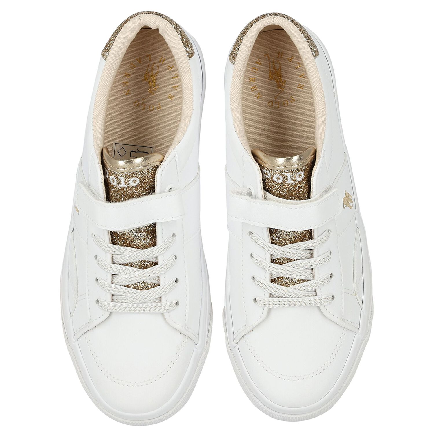 Girls White & Gold Logo Trainers, 1, hi-res