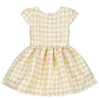 Baby Girls White & Gold Houndstooth Dress, 1, hi-res