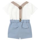 Baby Boys White & Blue Shorts Set, 1, hi-res