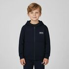 Navy Blue Logo Hooded Zip Up Top, 2, hi-res