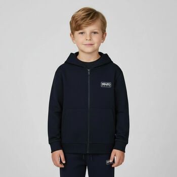 Navy Blue Logo Hooded Zip Up Top