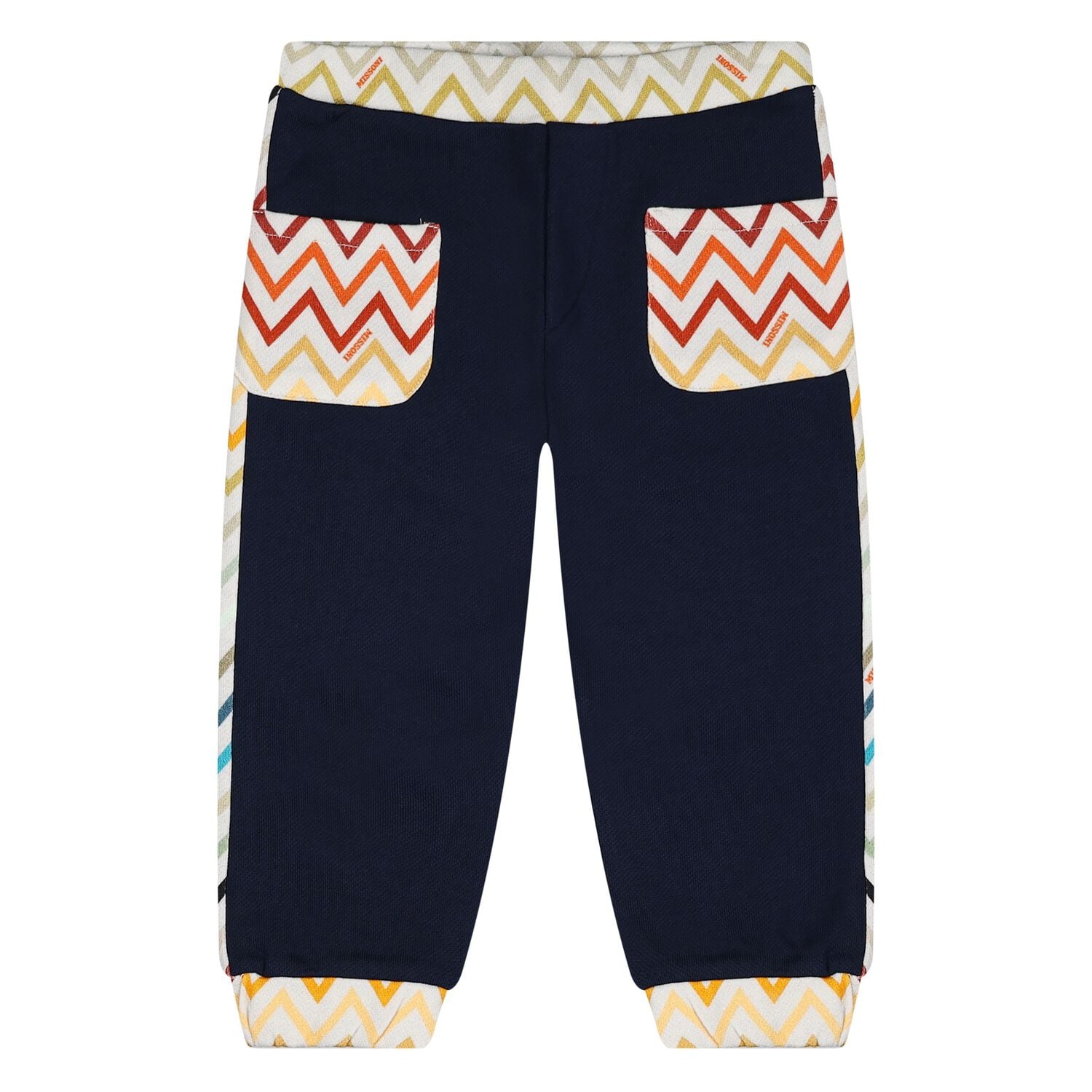 Younger Boys White & Navy Blue Zig Zag Joggers, 1, hi-res