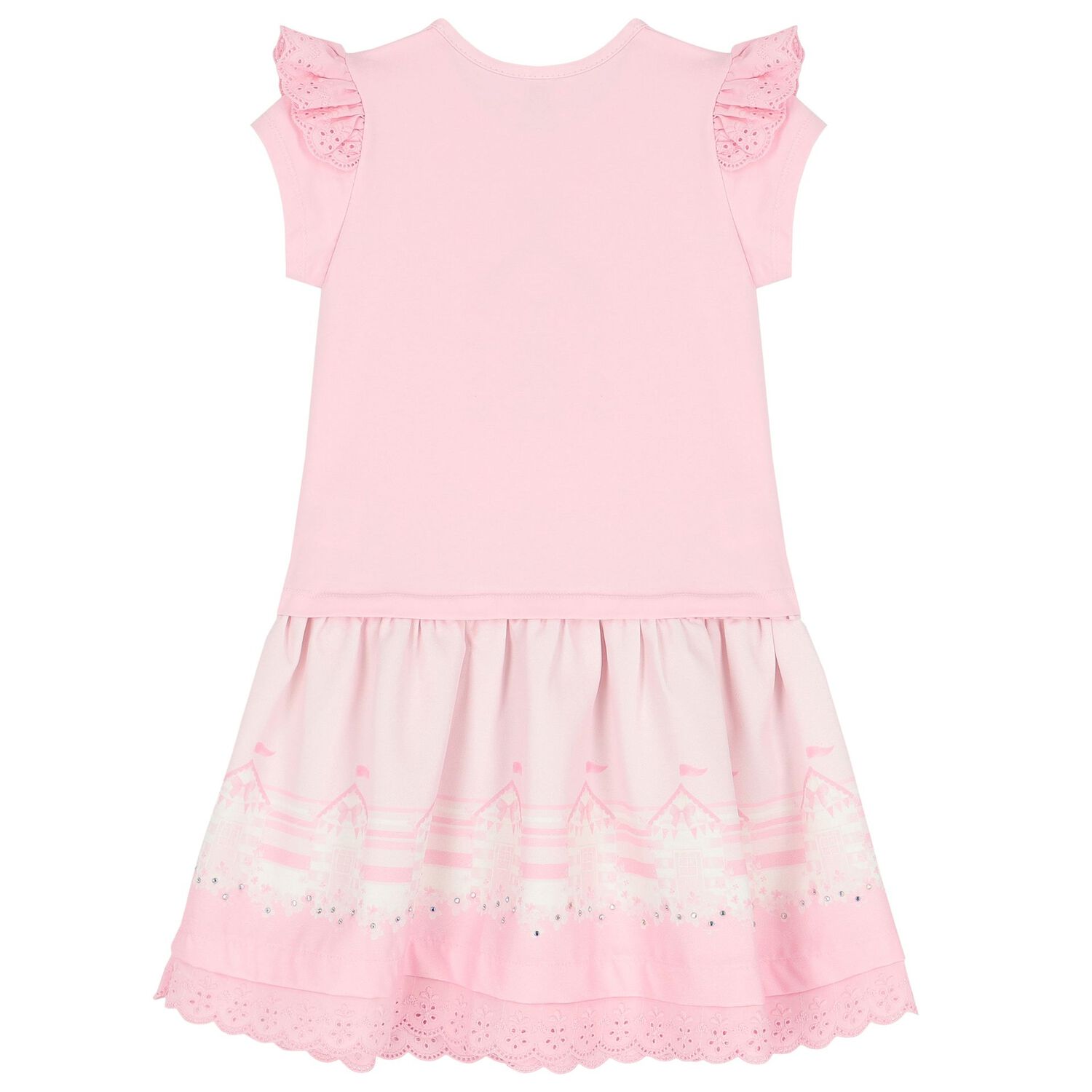 Girls Pink Broderie Anglaise Dress, 1, hi-res