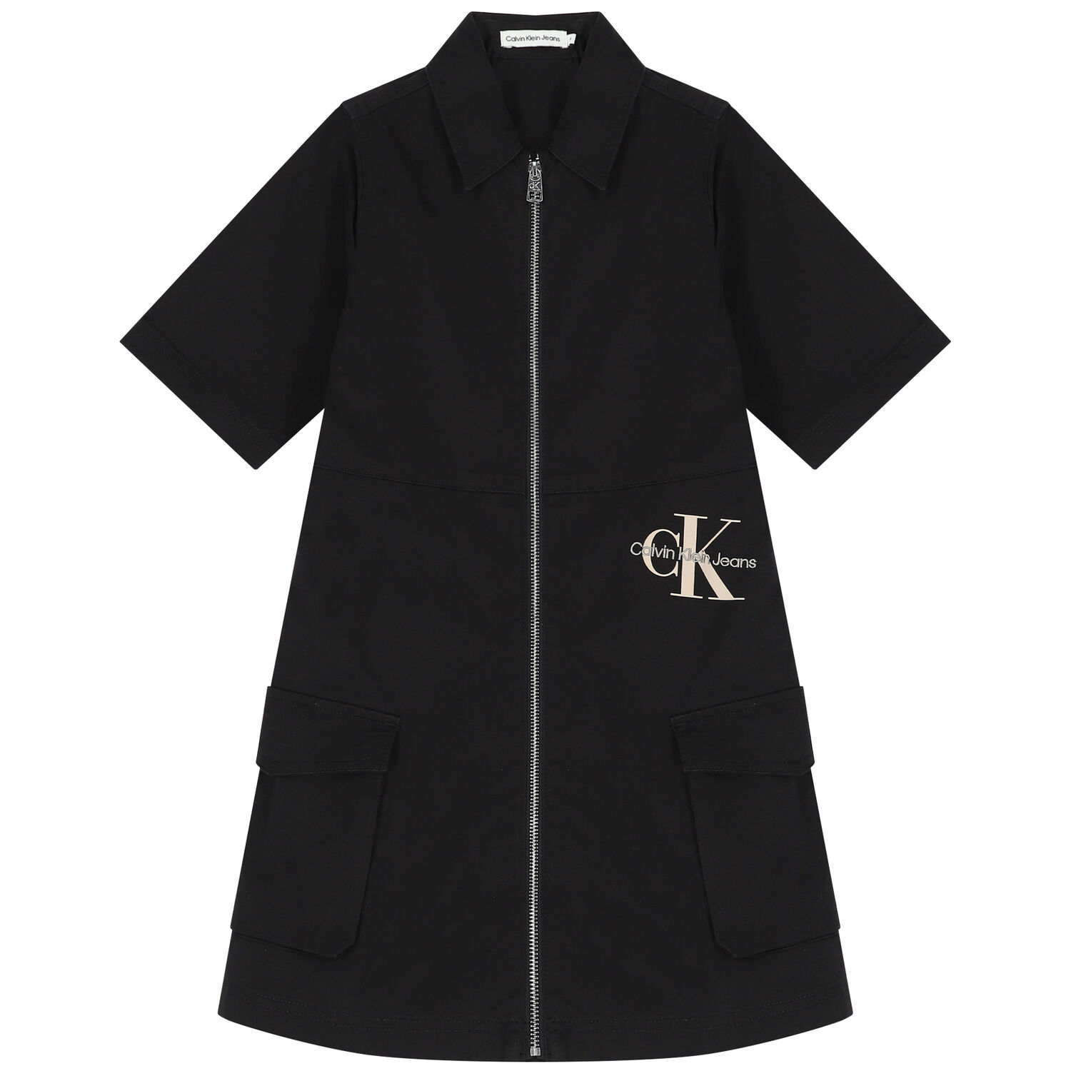 Girls Black Logo Zip-Up Dress, 1, hi-res