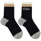 Girls Navy Blue Logo Socks, 1, hi-res