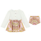 Baby Girls Ivory, Pink & Yellow Barocco Logo Dress Set, 1, hi-res