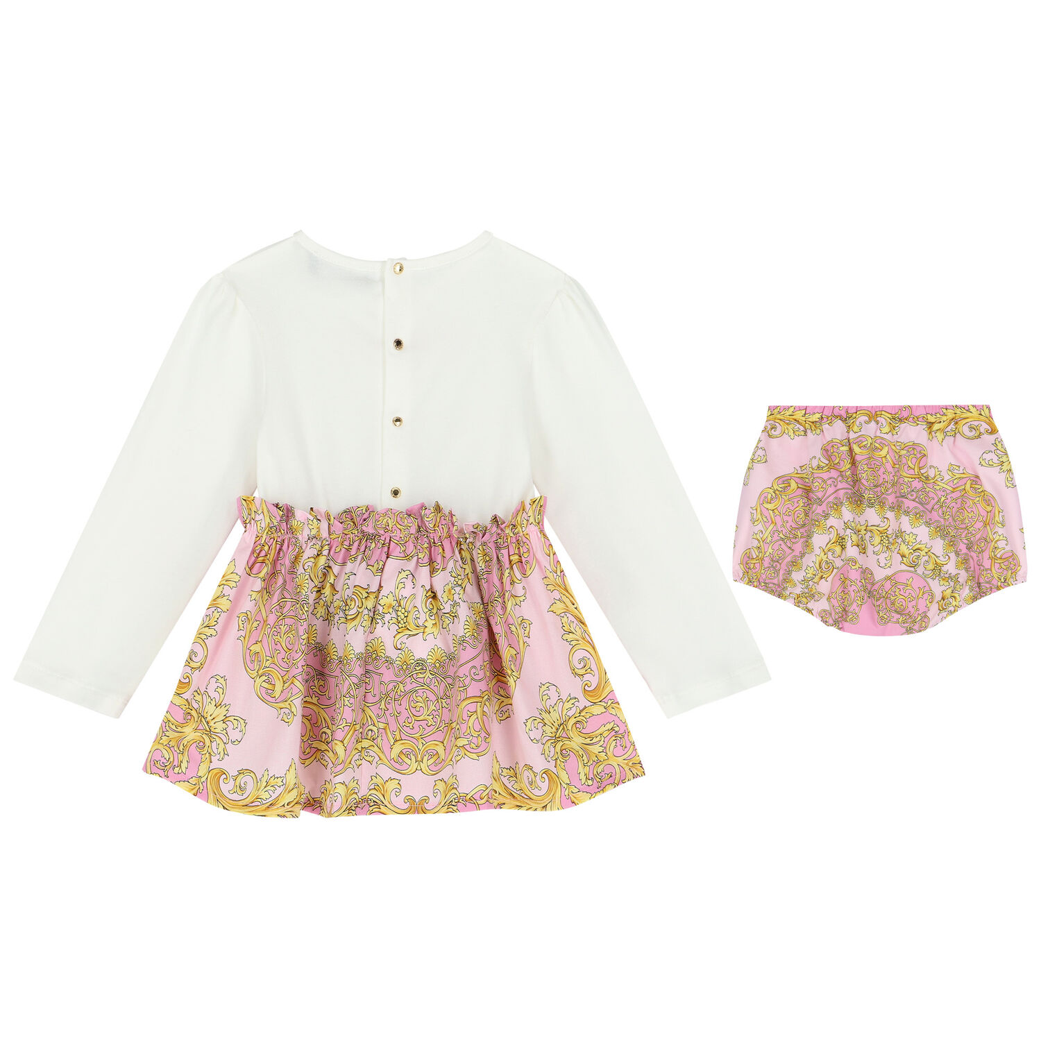 Baby Girls Ivory, Pink & Yellow Barocco Logo Dress Set, 1, hi-res