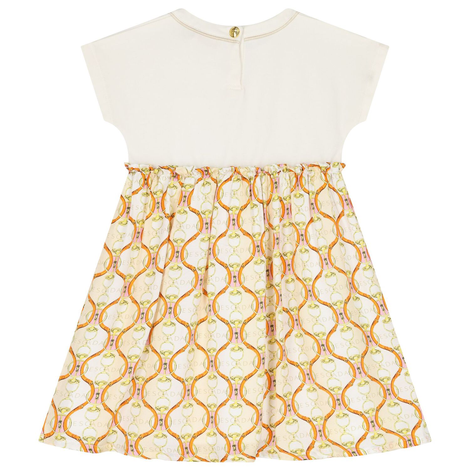 Girls Ivory & Beige Logo Dress, 1, hi-res