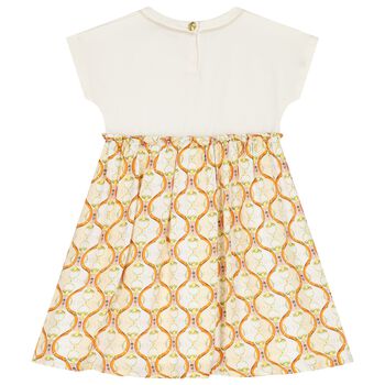 Girls Ivory & Beige Logo Dress