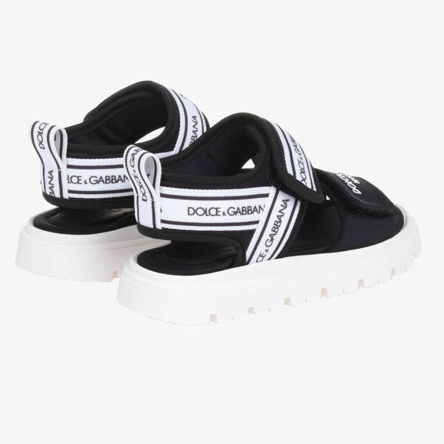 Black & White Younger Logo Velcro Sandals, 1, hi-res