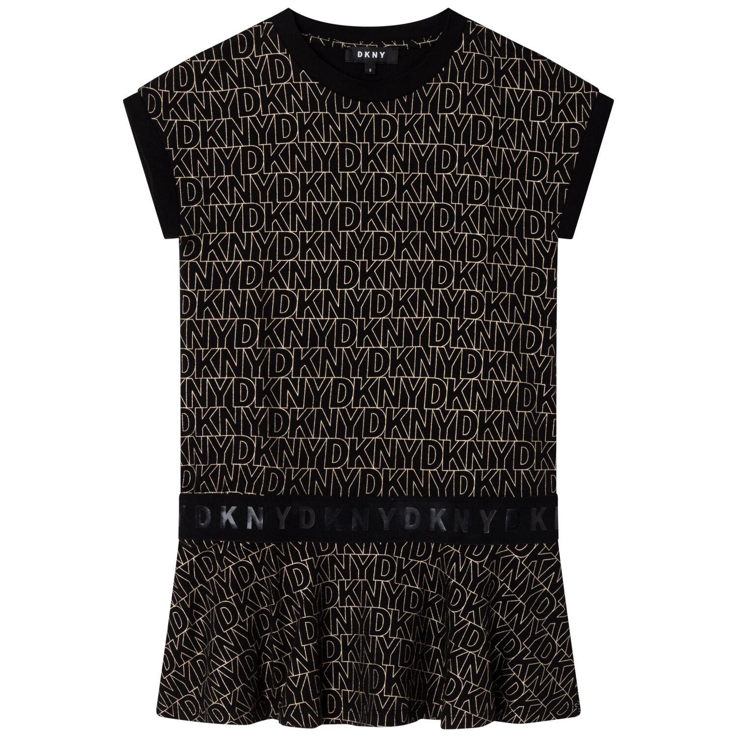 Girls Black & Gold Logo Dress, 1, hi-res