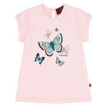 Younger Girls Pink Butterflies Logo T-Shirt