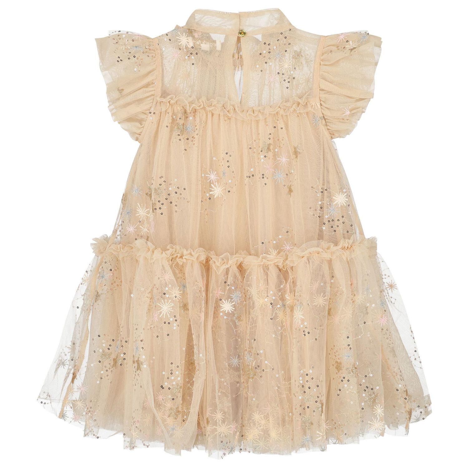 Girls Beige & Gold Tulle Dress, 1, hi-res