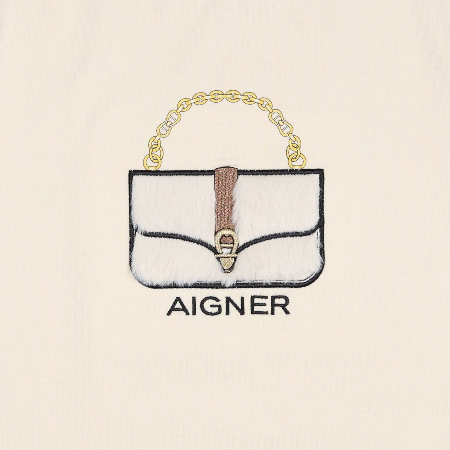 Girls Beige Logo Faux Fur Bag T-Shirt, 1, hi-res