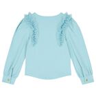 Girls Blue Ruffled Tulle Long Sleeve Top, 1, hi-res