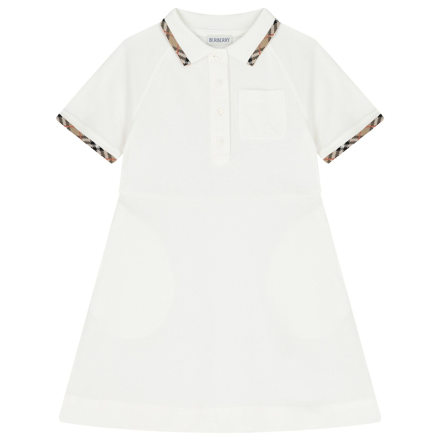Girls White Check Polo Dress, 1, hi-res