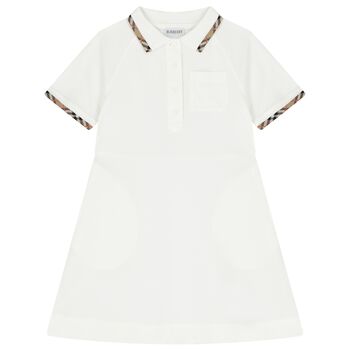 Girls White Check Polo Dress