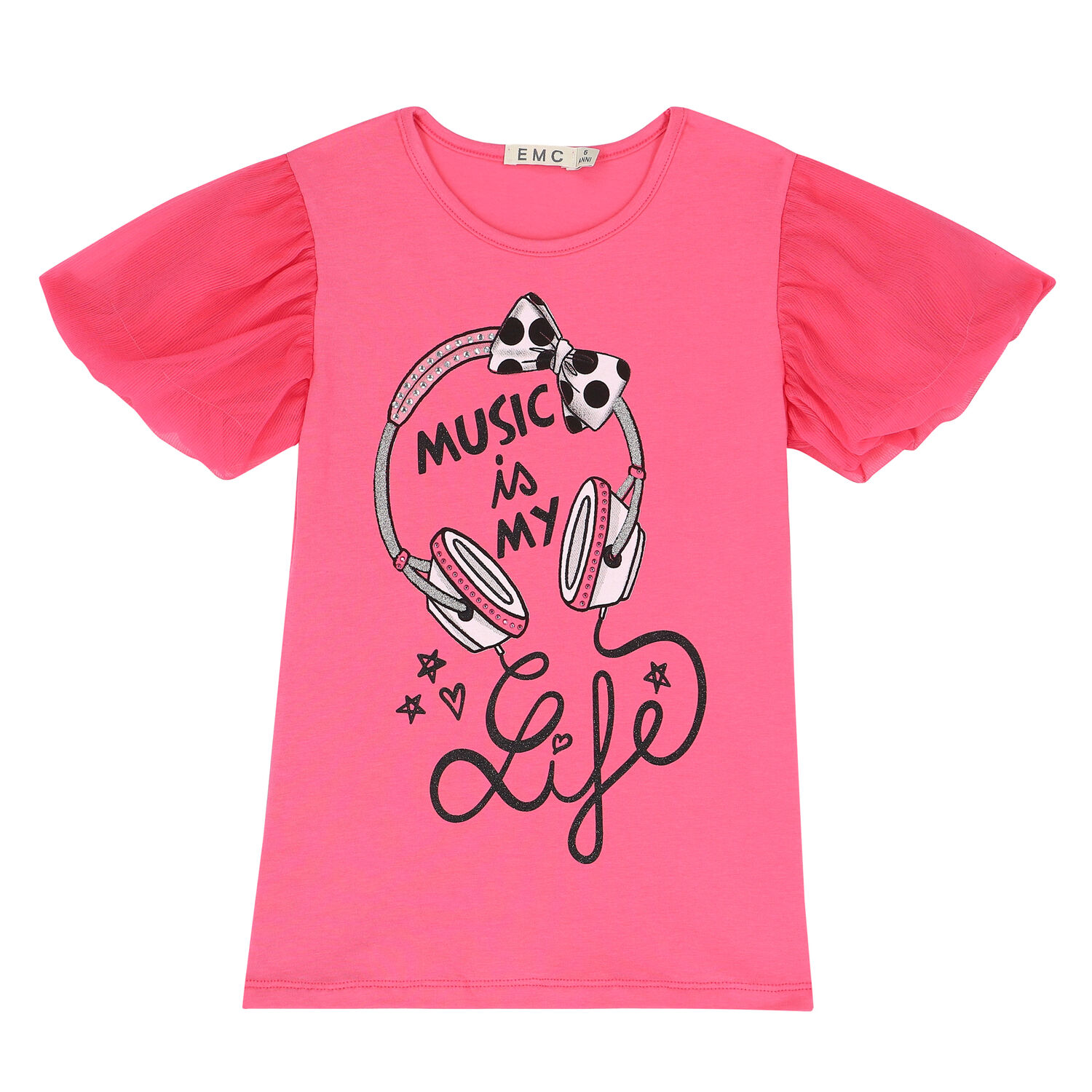 Girls Pink & White Headphone Shorts Set, 1, hi-res