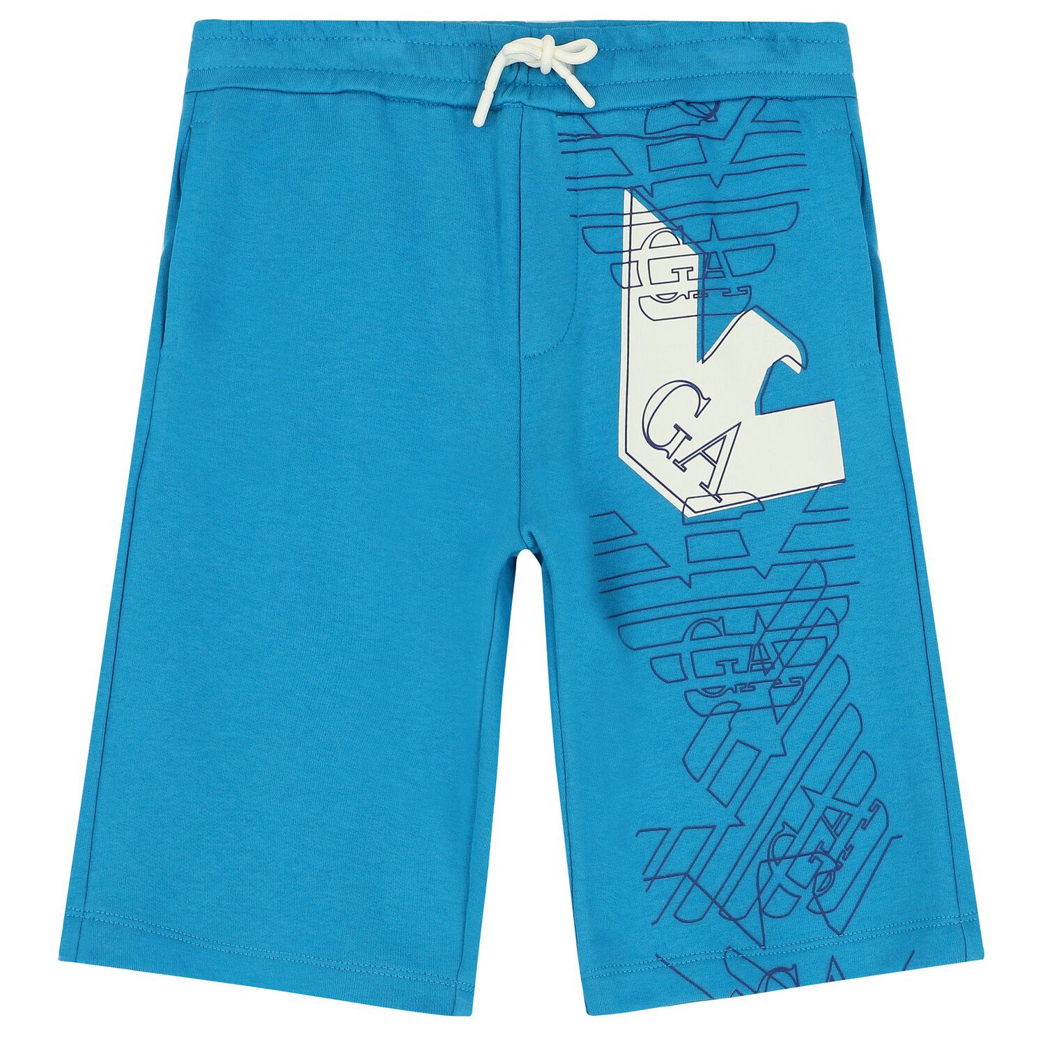 Boys Ivory & Blue Logo Shorts Set, 1, hi-res