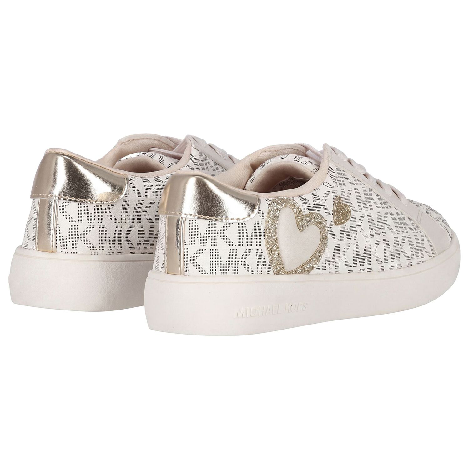 Girls Ivory & Gold Logo Trainers, 1, hi-res