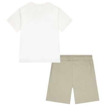 Boys White & Green Shark Shorts Set
