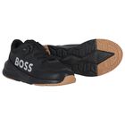 Boys Black Logo Trainers, 1, hi-res