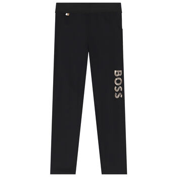Girls Black Logo Leggings