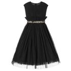 Girls Black Logo Tulle Dress, 1, hi-res