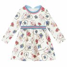 Girls White Printed Dress, 1, hi-res