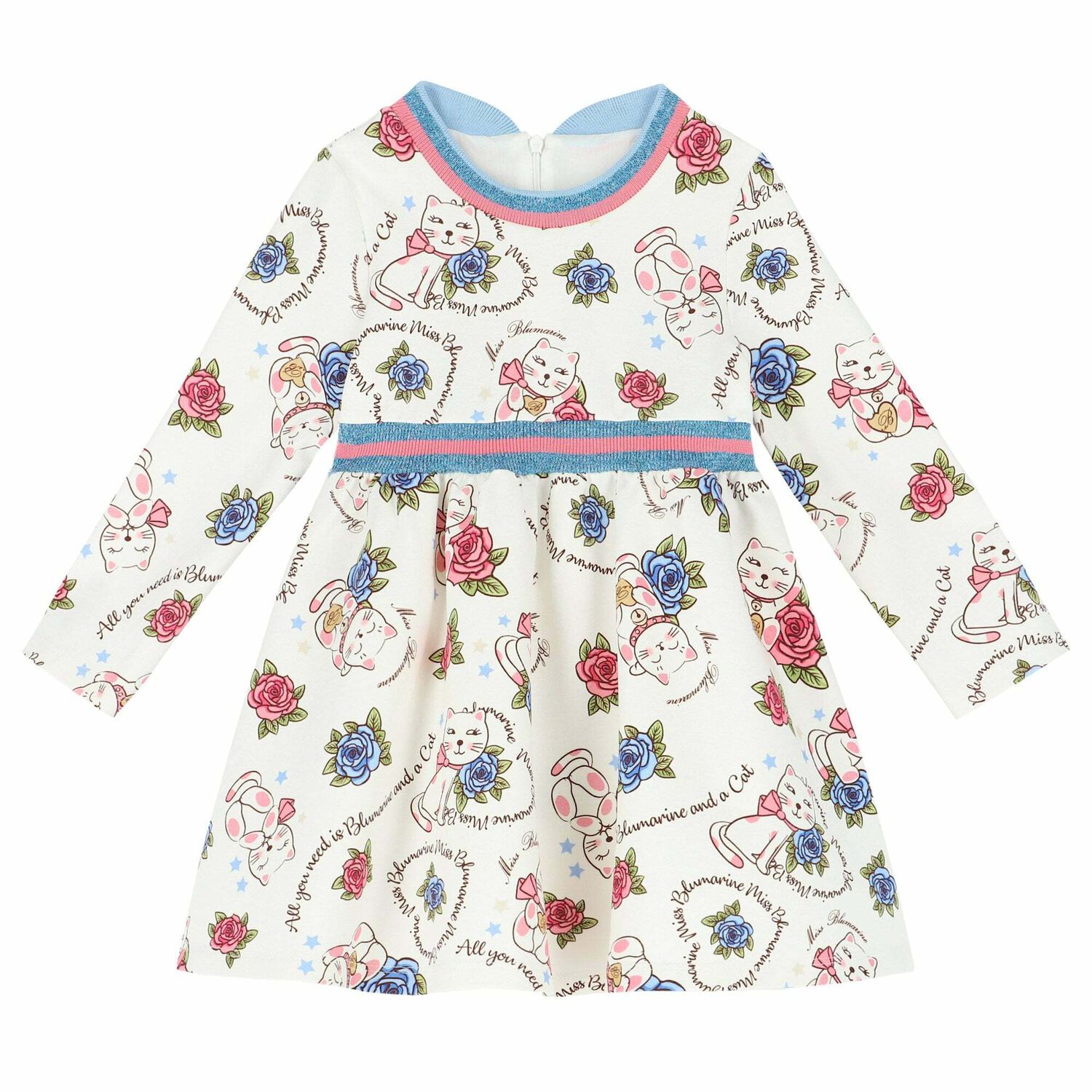 Girls White Printed Dress, 1, hi-res