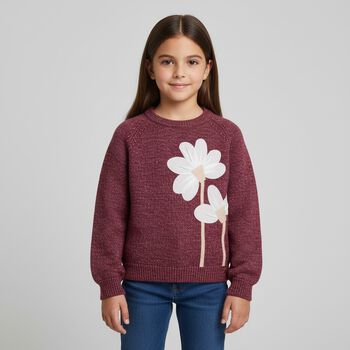 Girls Burgundy Flower Jumper, 1 Girls Burgundy Flower Jumper