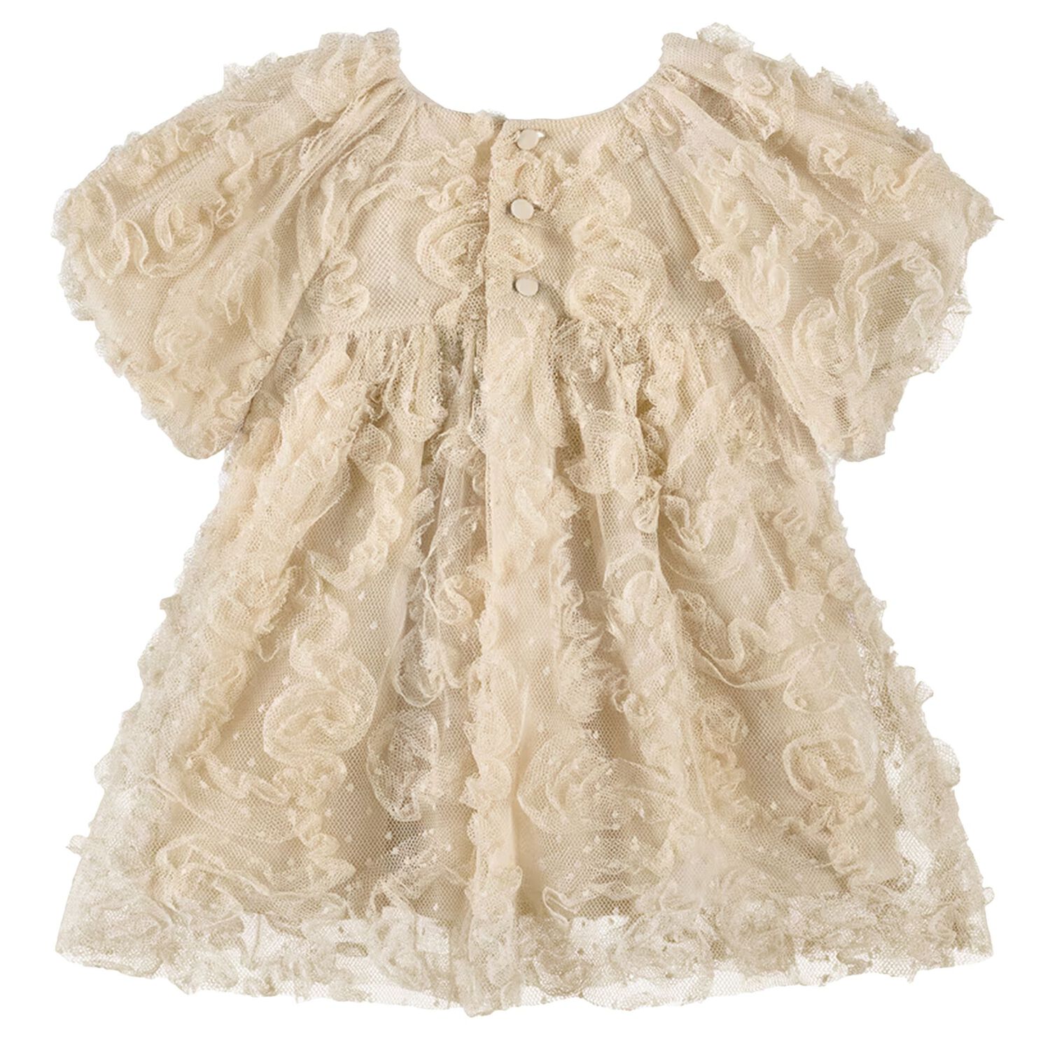 Girls Gold Bow Ruffled Tulle Dress, 1, hi-res