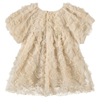 Girls Gold Bow Ruffled Tulle Dress