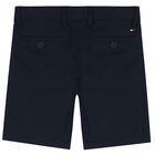 Boys Navy Blue Chino Shorts, 2, hi-res