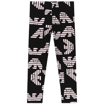 Girls Black & Pink Logo Leggings